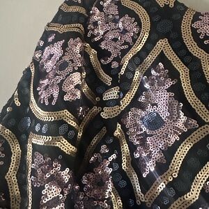 Anthropologie Black Mini Dress with Gold and Pink Sequins